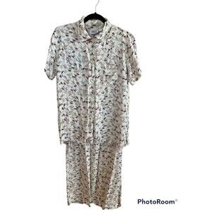 Chicos 100% Rayon Skirt & Button-Down Top Tropical Leaves. Sz.0 = S